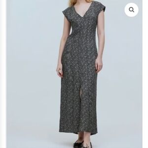 Madewell Cap Sleeve Floral Cupro Midi Dress Front Slit 8